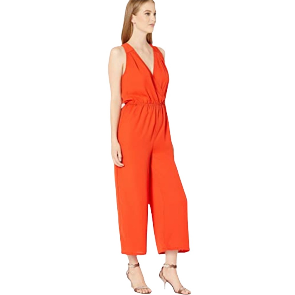 BCBGMaxAzria Surplice Woven Jumpsuit, Red Size XS
